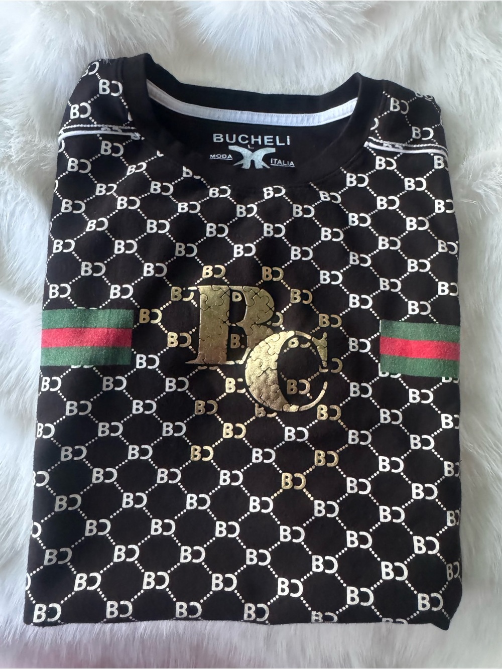 Bucheli Men’s Black Logo Polo Shirt with Gold Emblem